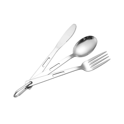 Camping Cutlery Set Dinnerware Metal Flatware for Hiking Backpacking Kitchen Silver