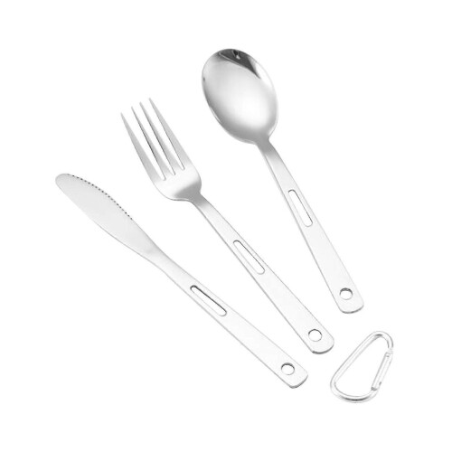 Camping Cutlery Set Dinnerware Metal Flatware for Hiking Backpacking Kitchen Silver 2