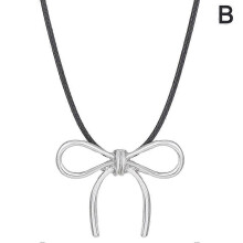 (01 Black) Trendy Clavicle Chain Simple Bow Pendant High-End Niche Design for Women
