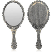 Vintage Handheld Mirror, Small Hand Held Decorative Mirrors for Face Makeup Embossed Flower Portable Antique Travel Personal Cosmetic Mirror