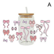 (B) Cute UV DTF Cup Wraps for 16 oz Glass Water Bottle, Bow Uvdtf Transfer Stickers