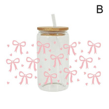(A) Cute UV DTF Cup Wraps for 16 oz Glass Water Bottle, Bow Uvdtf Transfer Stickers
