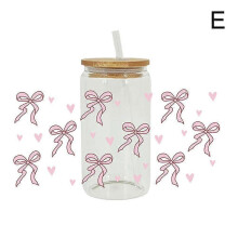 (L) Cute UV DTF Cup Wraps for 16 oz Glass Water Bottle, Bow Uvdtf Transfer Stickers