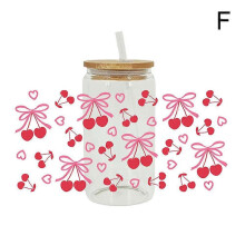(K) Cute UV DTF Cup Wraps for 16 oz Glass Water Bottle, Bow Uvdtf Transfer Stickers