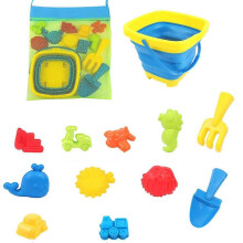 (Square barrel) Folding Beach Bucket Small Bucket Kids Beach Shovel Seaside Sand Digging Tool