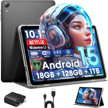 Raemond Android 15 Tablet 10 Inch with Case, 18GB RAM 128GB ROM, 1280 x 800 IPS HD Widevine L1, Octa-Core, 1TB Expandable