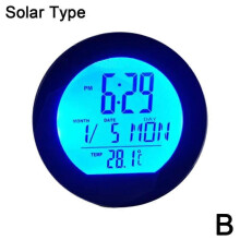 (With solar) Solar Car Clock Digital Time Watch 2 In 1 Auto Clocks Thermometer No Wiring