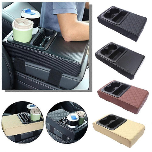(Red M) Universal Car Armrest Pad Cover PU Leather Auto Center Console Protector Storage 1