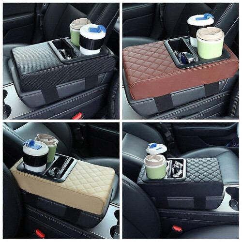 (Red M) Universal Car Armrest Pad Cover PU Leather Auto Center Console Protector Storage 2