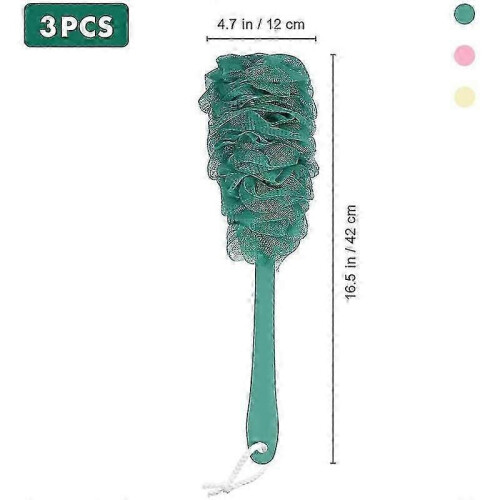 Barsinfi Pack Of 3 Shower Sponge with Handle,back Scrubber, Mesh Bath Brush with Long Handle 1