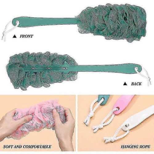 Barsinfi Pack Of 3 Shower Sponge with Handle,back Scrubber, Mesh Bath Brush with Long Handle 2