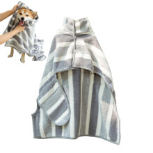 Dog Drying Towel Microfiber Quick Dry Striped Wearable Towel For Puppies Small Gray White Stripes