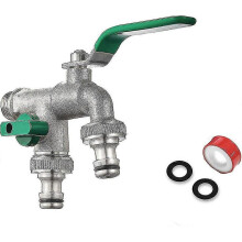 Premium Brass Double Water Tap, 1/2'' Inch Garden Tap Double Water Tap with 2 Hose Connectors, Rust And Frost-proof - DD