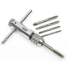 Adjustable Silver T-handle Ratchet Tap Holder Wrench with 5pcs M3-m8 3mm-8mm Machine Screw Thread Metric Plug T-shaped Tap