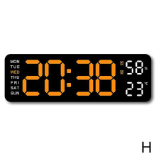 (Black shell orange lamp) With Calendar Date Temperature LED Large Display USB Digital Wall Alarm Clock