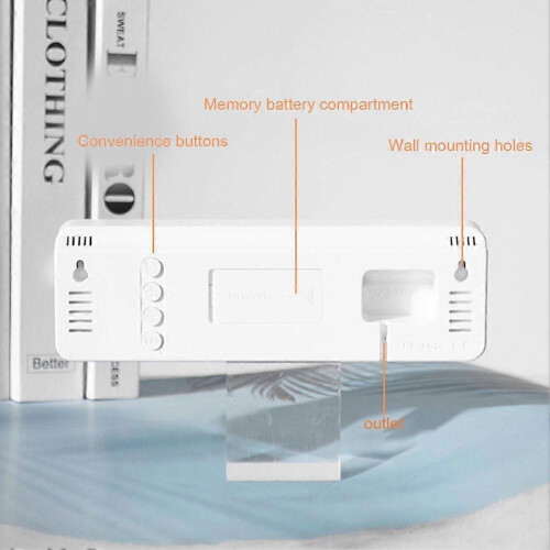 (White shell blue light) With Calendar Date Temperature LED Large Display USB Digital Wall Alarm Clock 2