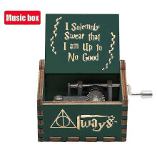 (H green) Halloween Wooden Hand Crank Music Box, Spirited Away, Jurassic Park, Christmas Party Gift, Halloween Decoration Gift Wedding Decoration - PJ