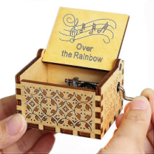 (rainbow) Halloween Wooden Hand Crank Music Box, Spirited Away, Jurassic Park, Christmas Party Gift, Halloween Decoration Gift Wedding Decoration - PJ
