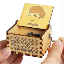 (grey) Halloween Wooden Hand Crank Music Box, Spirited Away, Jurassic Park, Christmas Party Gift, Halloween Decoration Gift Wedding Decoration - PJ