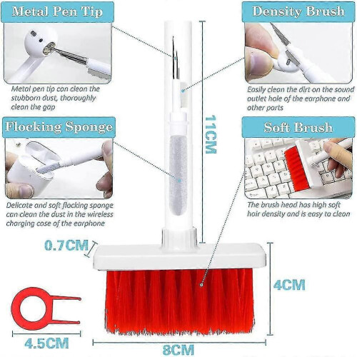 5 -in -1 multi -function keyboard Bluetooth headset dust cleaning brushwhite red) - DD01 1