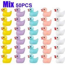 (color05) 50PCS Resin Mini Duck Miniature Figurines Ornaments Decor Yellow Animal Garden Crafts Tiny Duck Landscape Plants Fairy Decoration
