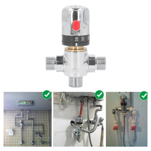 Thermostatic Mixing Valve G1/2 Brass Hot Cold Water Temperature Control DN15
