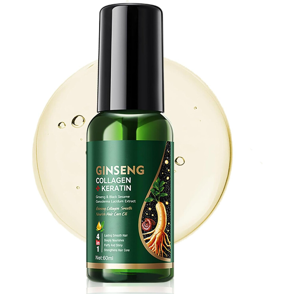 Gogerstar Ginseng Collagen Keratin Hair Oil, Nourishing Anti-Frizz Hair Serum For Dry, Damaged Hair - Hydrating Leave-In Treatment For Smooth, Shiny Hair