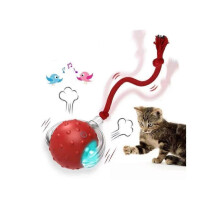 (Red) Automatic Smart Cat Toys Fast Rolling Rechargeable Dog Cat Training Ball Indoor Playing with Bird Sounds Self Moving Balls Toys
