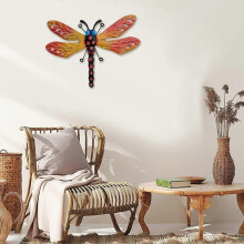 (Yellow) Outdoor Iron Art Wall Hanging,Metal Dragonfly Fence Wall Decor Outdoor