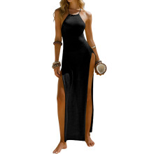 Women's Swimwear Cover Up Crochet Knitted Backless High-Black M