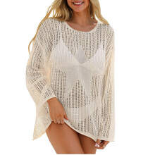Beach Coverup for Women Crochet Long Sleeve Coverup-Apricot L