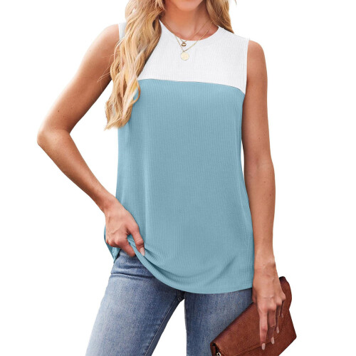 Damen-Oberteil mit Rundhalsausschnitt, Basic,-Himmelblau XXL