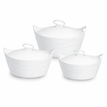 Thermal Insulated Hot Pot Casserole Dish with Handle and Lid Food Warmer Round Set of 3 White