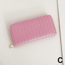 (Pink) 2024 PU Leather Woven Long Wallet