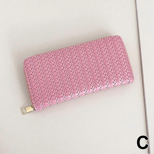 (Pink) 2024 PU Leather Woven Long Wallet