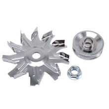 Chrome Alternator Fan and Pulley Kit for Chevy Small Block 327 350 383 400 1957 1985 Generator Pulley+Impeller