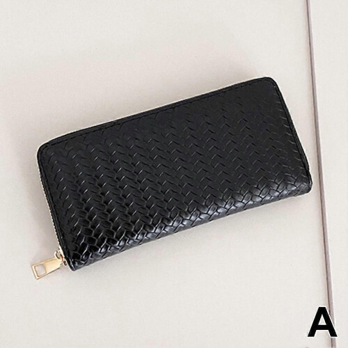 (Black) 2024 PU Leather Woven Long Wallet 1