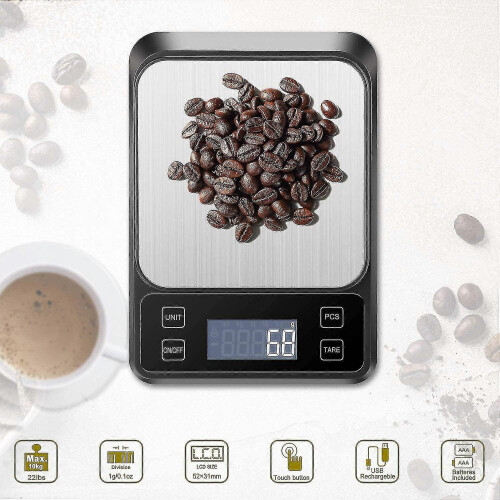 Kitchen Scales Usb Rechargeable Precision Scale, 10kg/1g Stainless Steel 1