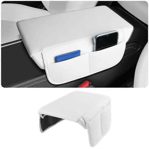 (White) Car Armrest Classic Pad Multi-functional Quality Tuning Storage Leather Function Interior Cushioith High Box 1