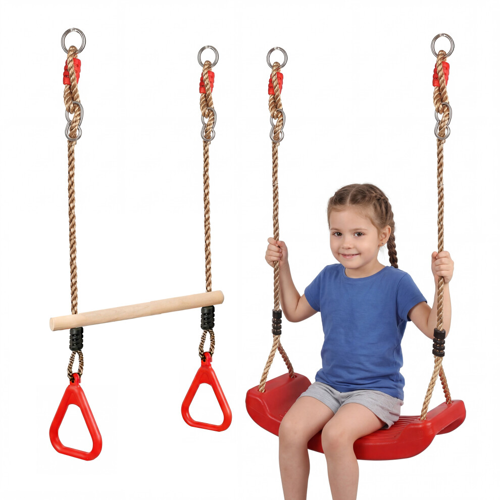 The Magic Toy Shop 2-in-1 Swing Set and Trapeze Bar with Rings for Kids Outdoor Play Equipment