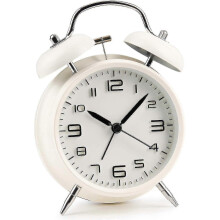 Double Bell Alarm Clock with Night Light, Retro Bell Alarm Clock, Loud Alarm, Quartz Drive, No Ticking Noiseless, Large Dial Of 4 Inches - White - RiR