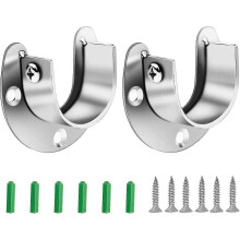 2 Pack Flange Rod Holder, Closet Rod Bracket End Supports Sockets Stainless Steel Pole Sockets for Wardrobe Shower Curtain (19mm / 0.74 Inch) - PJ