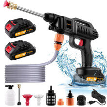 1500W Cordless Pressure Washer, 21V Handheld Washer Kit, High Pressure Washers for Car Fence Floor Gardening Cleaning, Cordless Power Washer with 2
