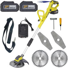 Metal Blade Cordless Strimmer 24V Electric Grass Trimmer Brushless Garden Strimmers Powerful Brush Cutter Cordless with 2X4.0Ah Batteries and 2 Types