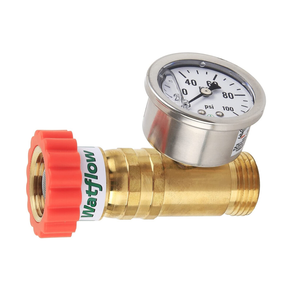 Watflow Lead-Free Brass, Water Pressure Regulator, Garden Hose Pressure Regulator, Pressure Reducer With Pressure Gugue, For Camper, Trailer, Rv, 727536029434
