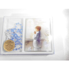 The Healing Corner Boy's First Holy Communion Gift Glass Blue Rosary & Mini Communion Book ?