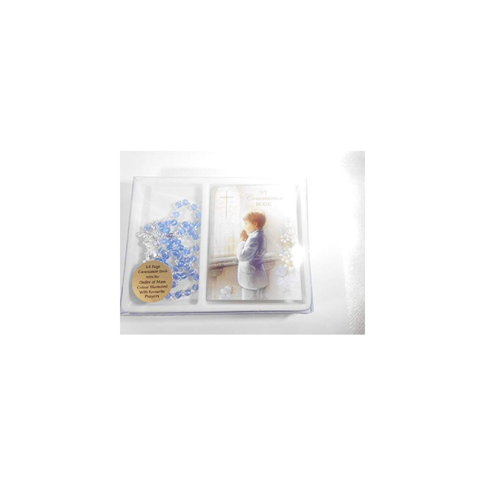 The Healing Corner Boy's First Holy Communion Gift Glass Blue Rosary & Mini Communion Book ?