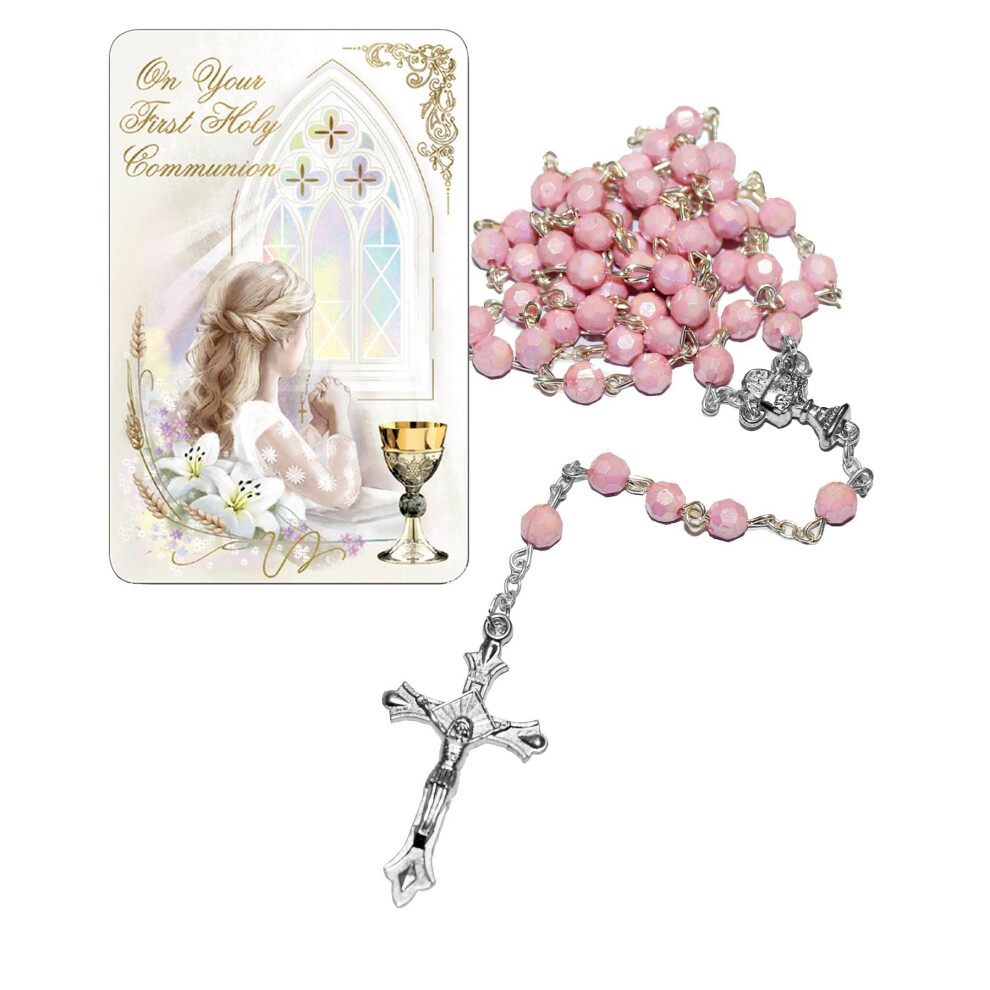 First Holy Communion Rosary And Card Gift Set - C6082/Pk 0837 Pink Widdle Gifts