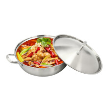 Fyssnn 26cm/30cm/32cm 304 Stainless Steel Wok Non Stick Hot Pot with Lid Hot Pot Wok with Lid Induction Suitable for Induction Cooktops Gas Cooktops