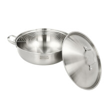 Chynalys 30cm Stainless Steel Wok, Frying Pan with Lid, Steaming Rack, Dishwasher-Safe for Home and Kitchen, Stainless Steel Cookware for Induction